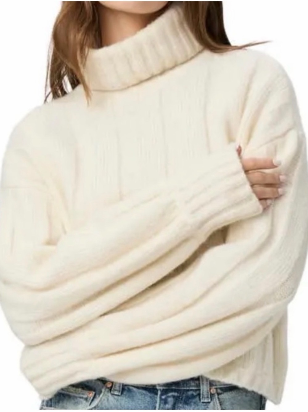 Paige Rosalia Relaxed Fit Ivory Ribbed Turtleneck Sweater